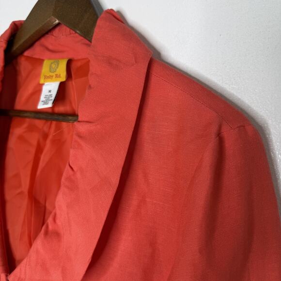 Ruby Rd Jacket Womens 14 Coral Linen Blend 3/4 Sleeve Shawl Collar Zip Blazer - Picture 2 of 6